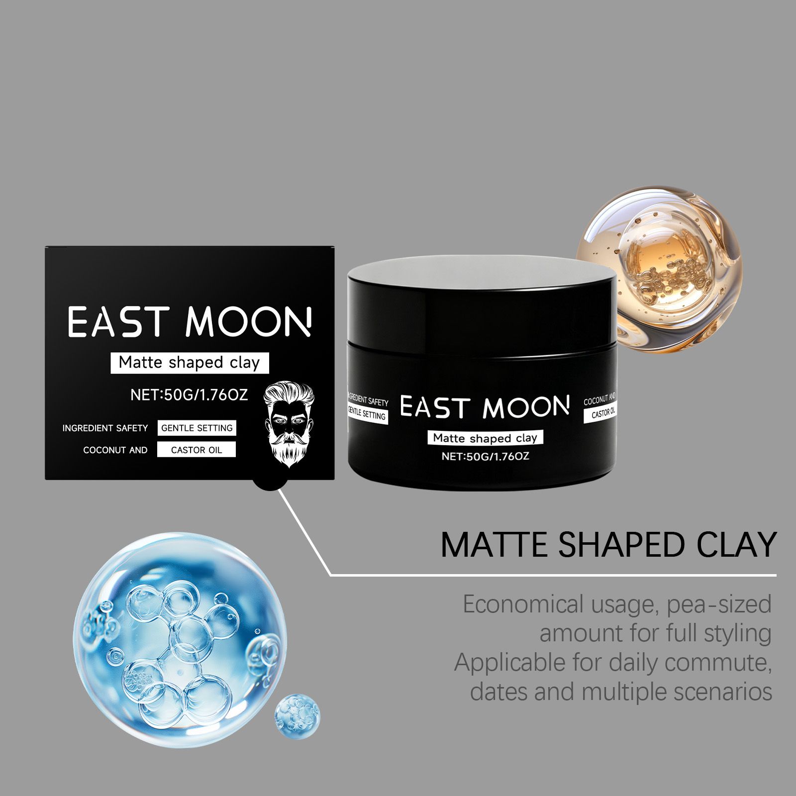 EAST MOON men's matte styling clay, a refreshing and easy-to-manage hair styling product for men, provides a sleek and non-sticky finish