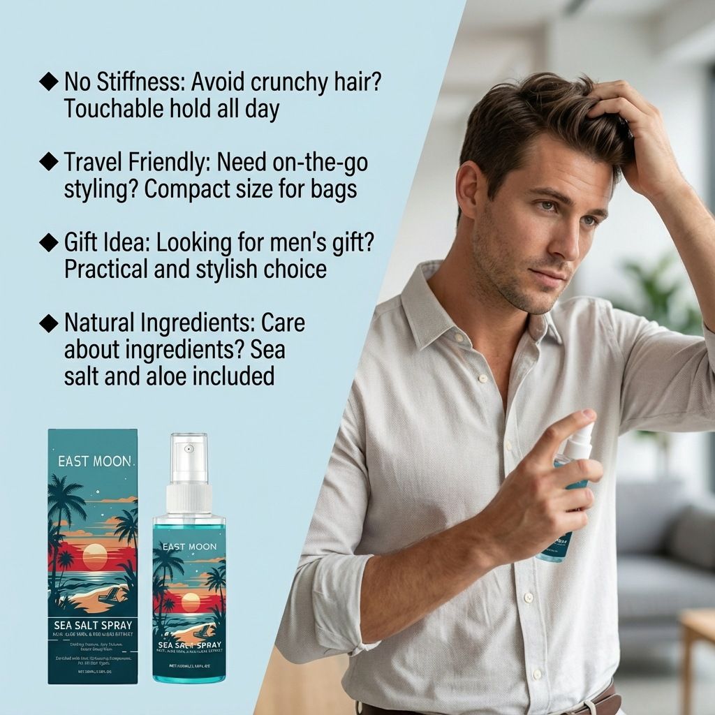 EAST MOON Men's Sea Salt Styling Spray - Men's Hair Texture Styling Spray for a Fluffy and Refreshing Look
