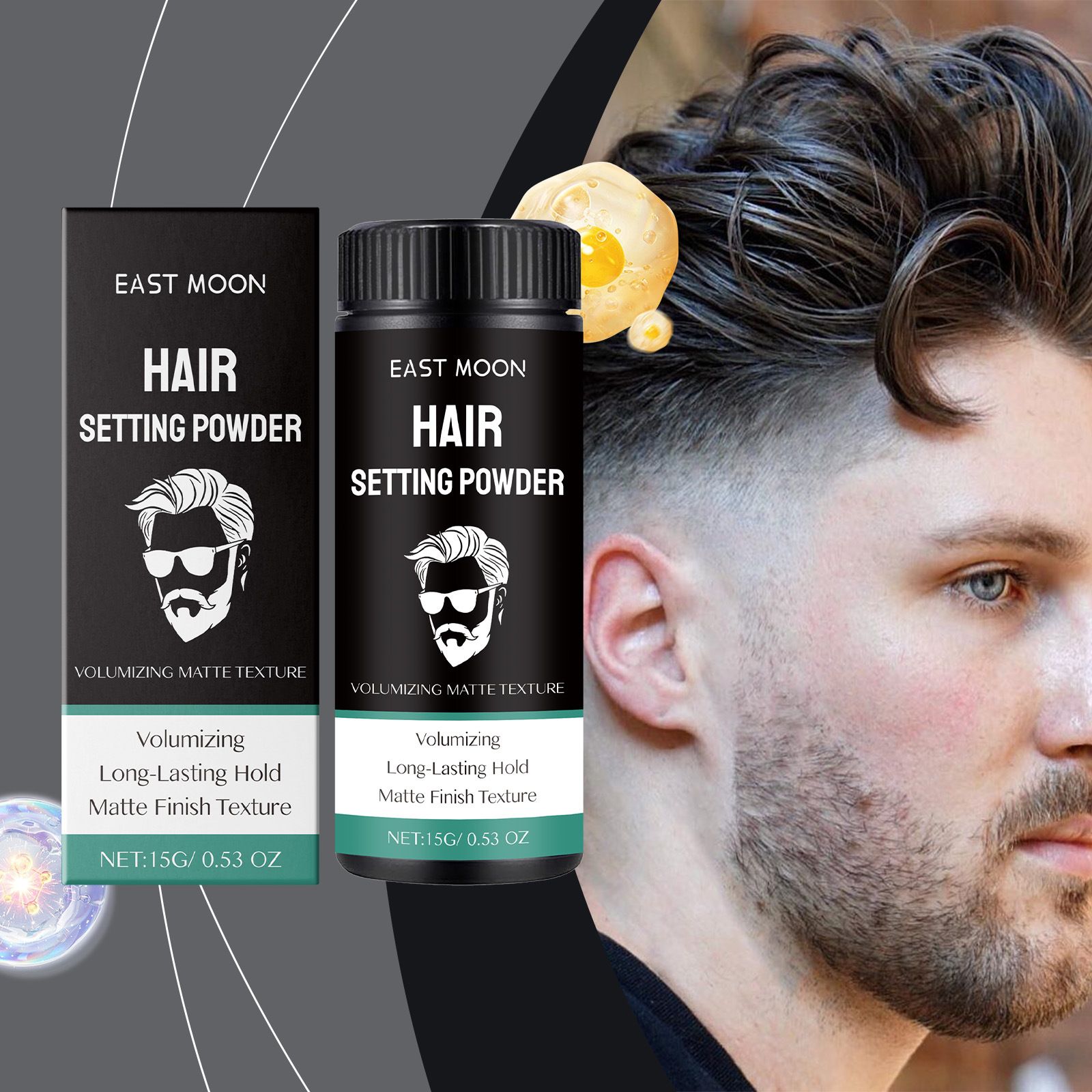 EAST MOON men's matte styling powder, a convenient hair styling product for lazy people, creates a fluffy and high-crowned hairstyle, providing a refreshing and long-lasting finish for hair styling