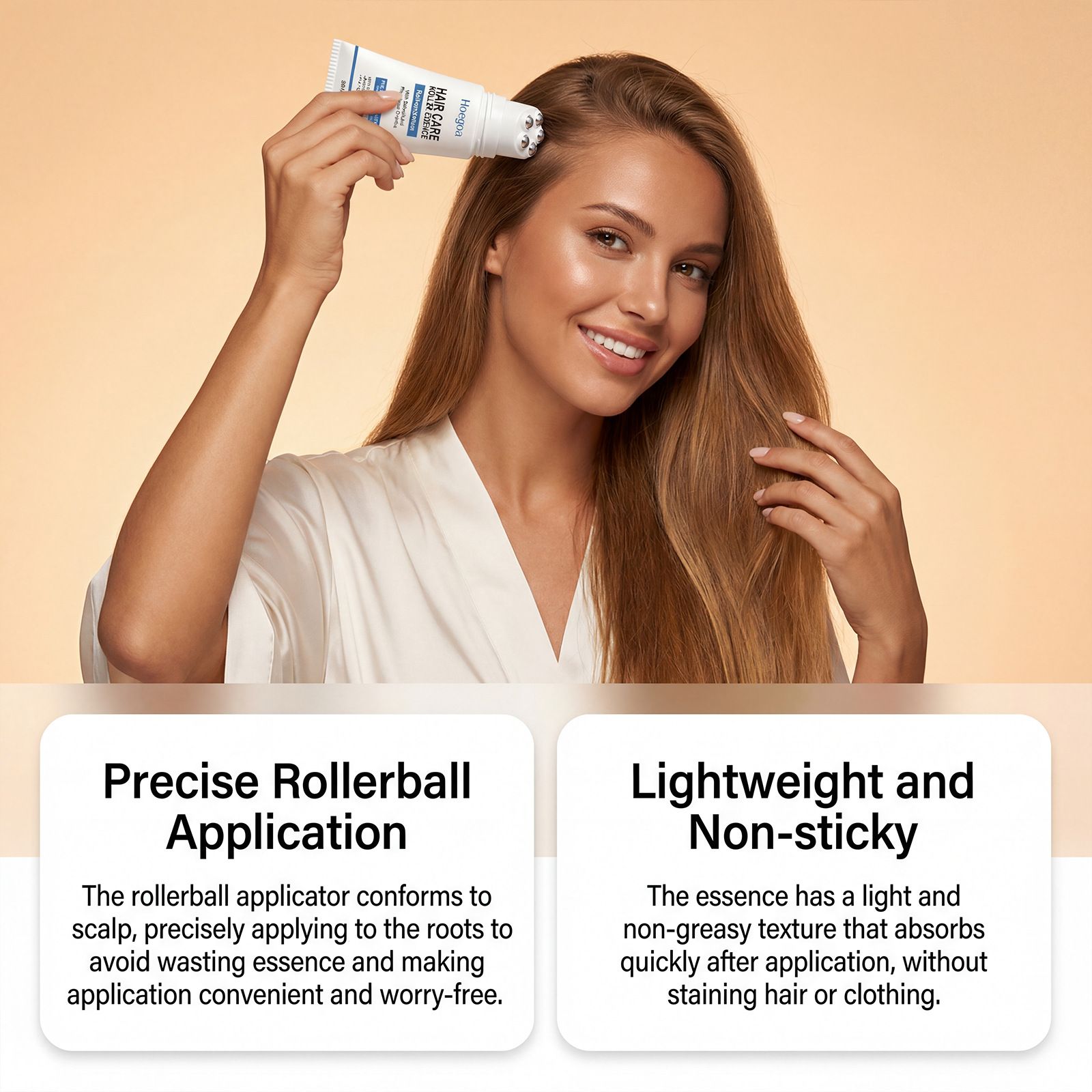 HOEGOA Moisturizing Hair Care Roll-on Essence gently nourishes and massages the scalp, providing daily refreshment, softness, fullness, and hair care