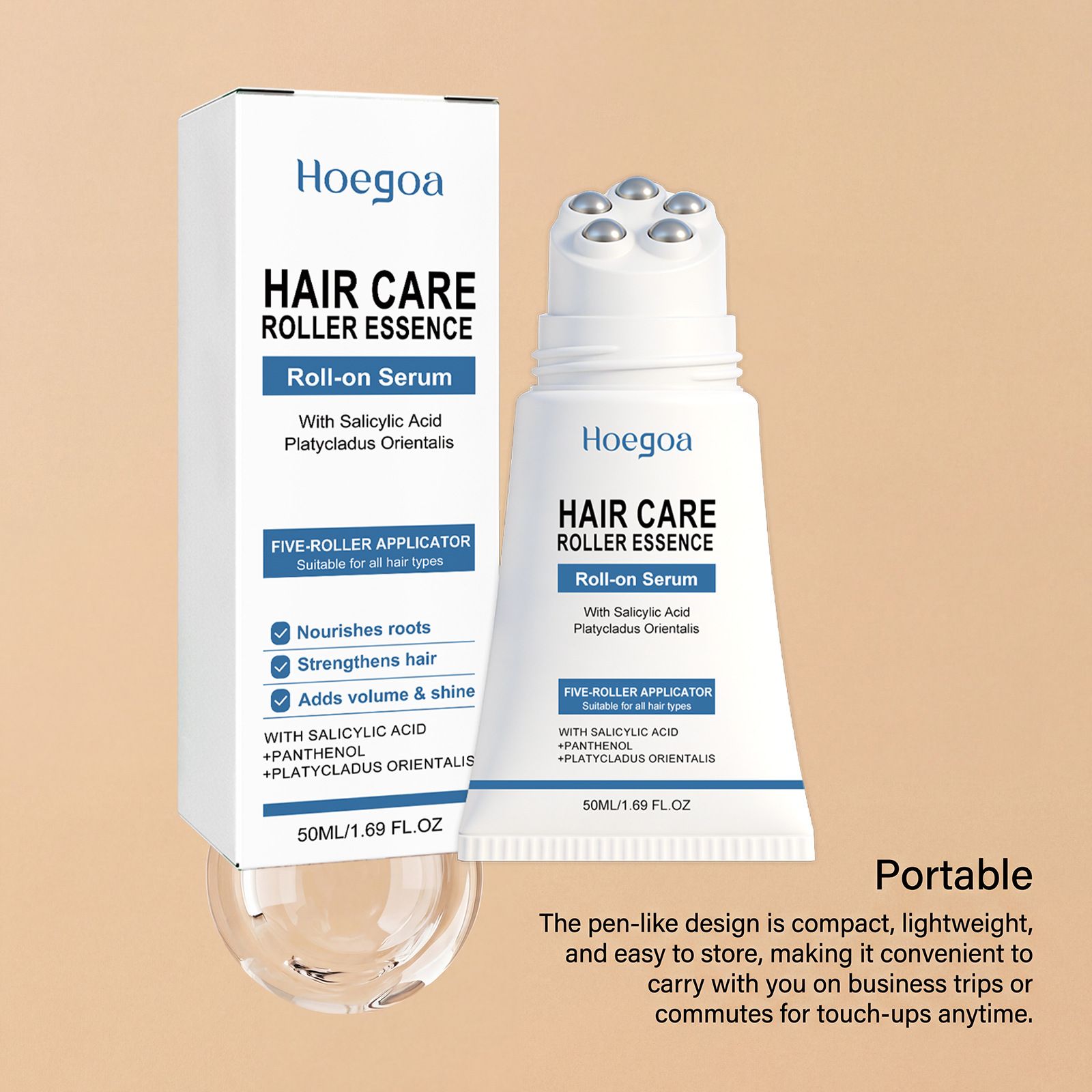 HOEGOA Moisturizing Hair Care Roll-on Essence gently nourishes and massages the scalp, providing daily refreshment, softness, fullness, and hair care