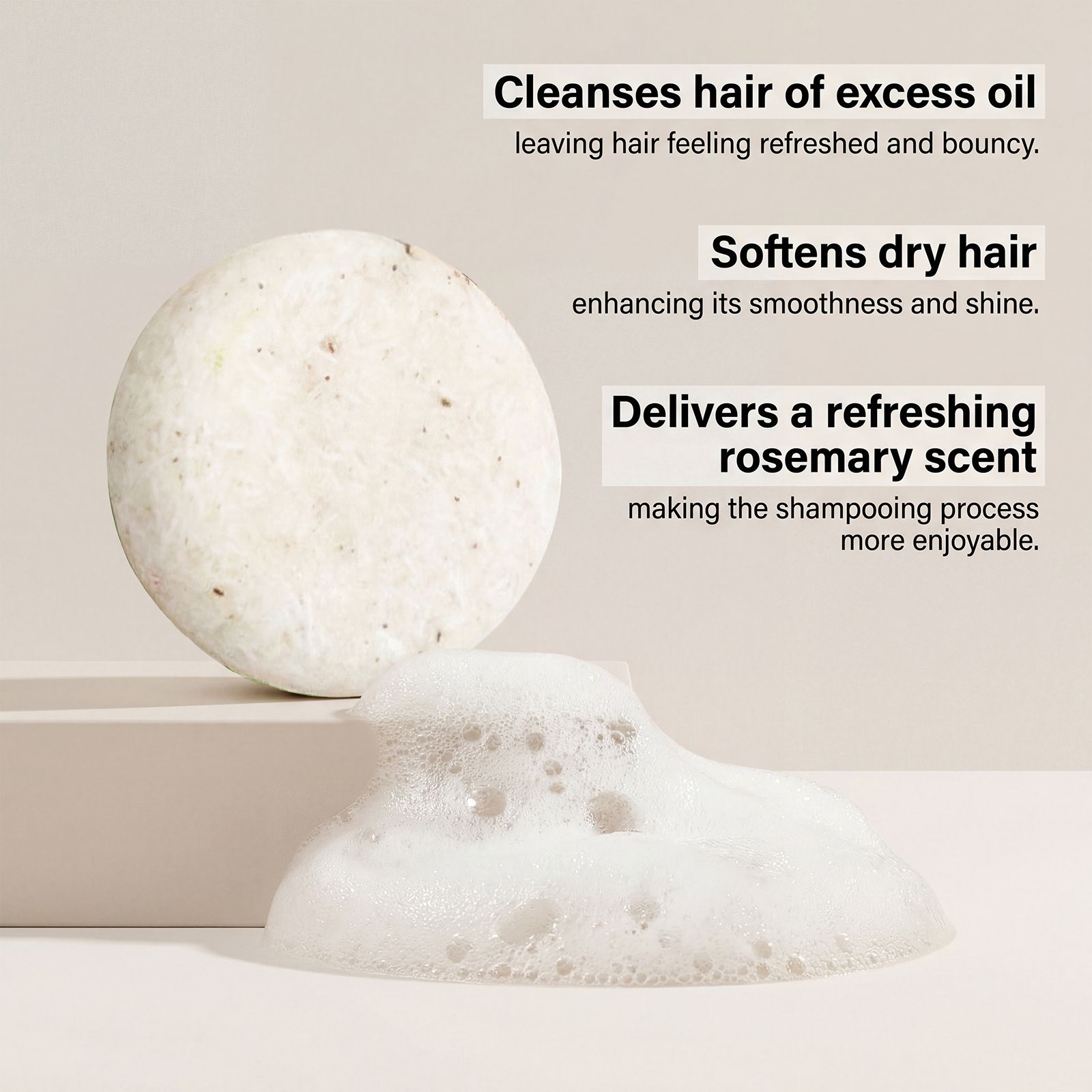 GleamXi Rosemary Shampoo Bar gently cleans and cares for frizzy and frizzy hair, providing daily nourishment and smoothing to hair strands