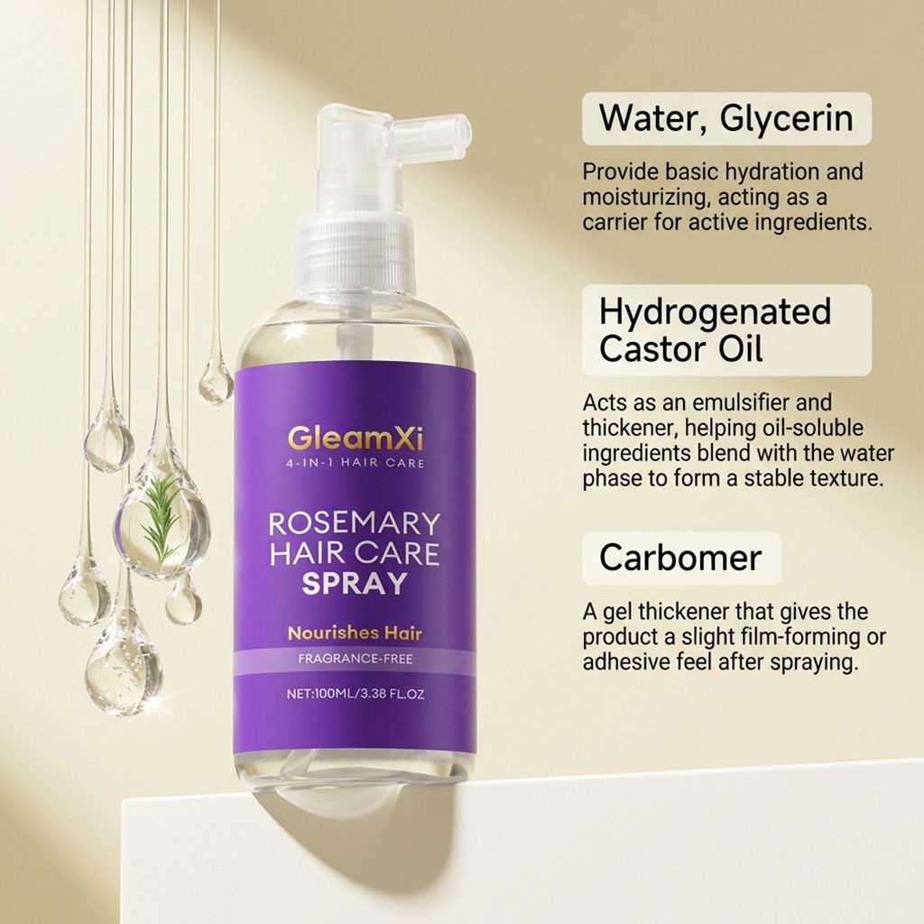 GleamXi Rosemary Hair Spray - Gentle and Moisturizing Daily Cleaning and Smoothing Hair Spray for Hair Care