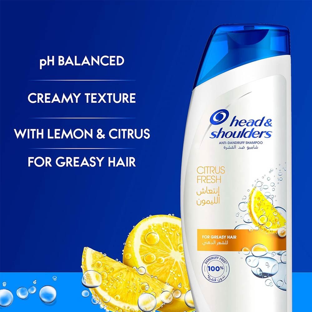 Head & Shoulders Lemon & Citrus Fresh Anti-Dandruff Shampoo. Removes Grease, Cleanses, Removes & Prevent dandruffs, Flakes, Smooths, Softens & Shines the hair, Prevent hair damage & Split Ends