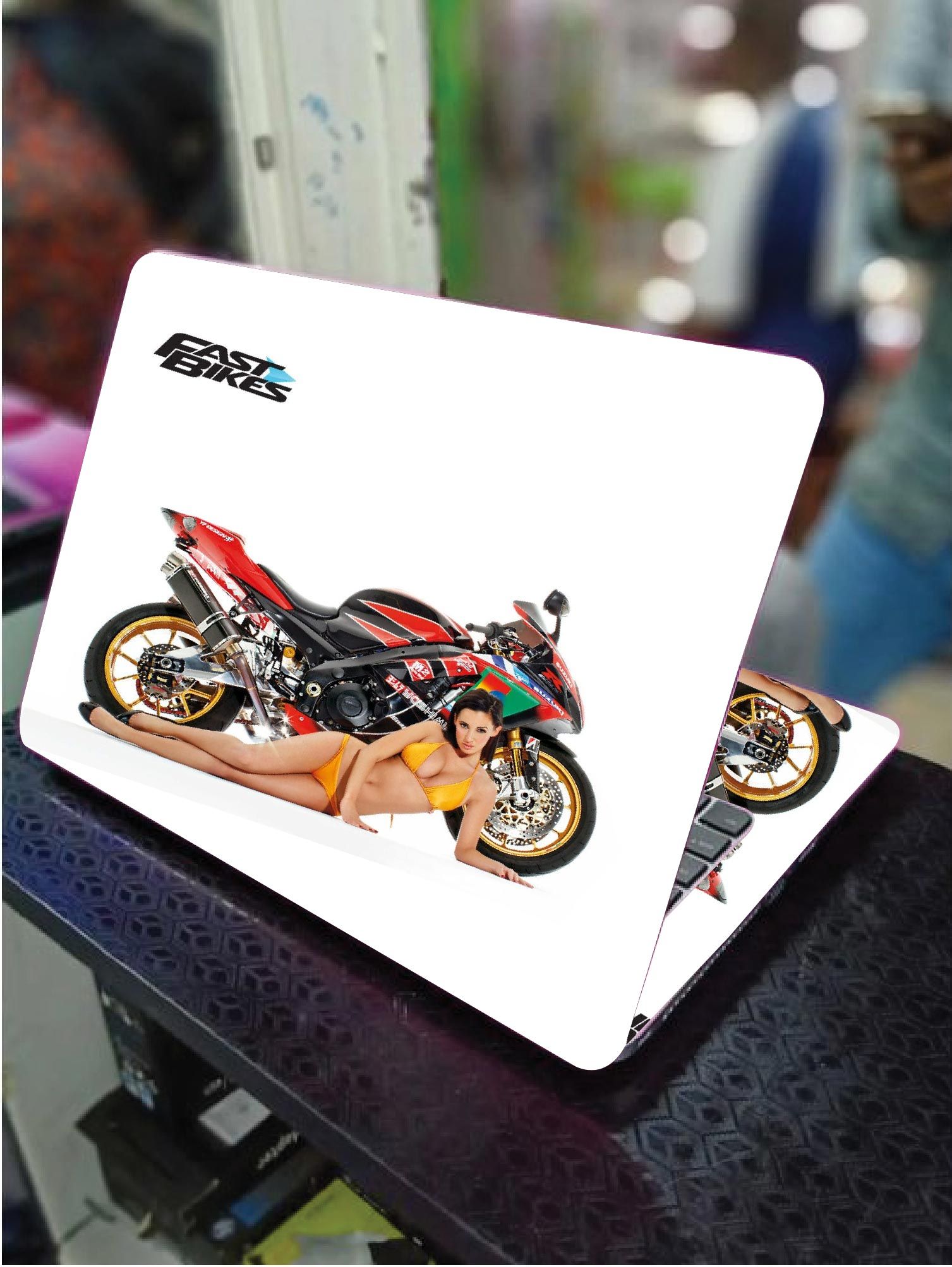 LAPTOP SKIN/COVER/STICKER ( PRETTY GIRL SPORT BIKE ), for Laptop size 11" 13.3" 14" 15" 15.4" 15.6 Universal Vinyl Skin Sticker Cover.