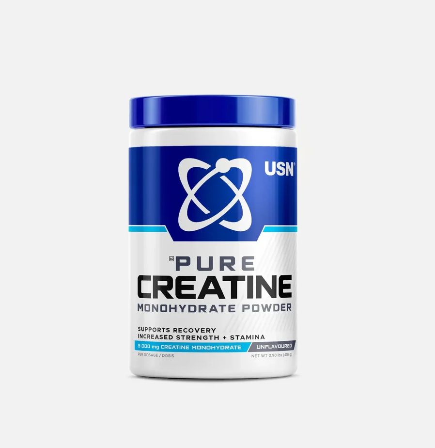 USN Pure Creatine Monohydrate. It boosts muscle growth, speeds recovery, and enhances performance.