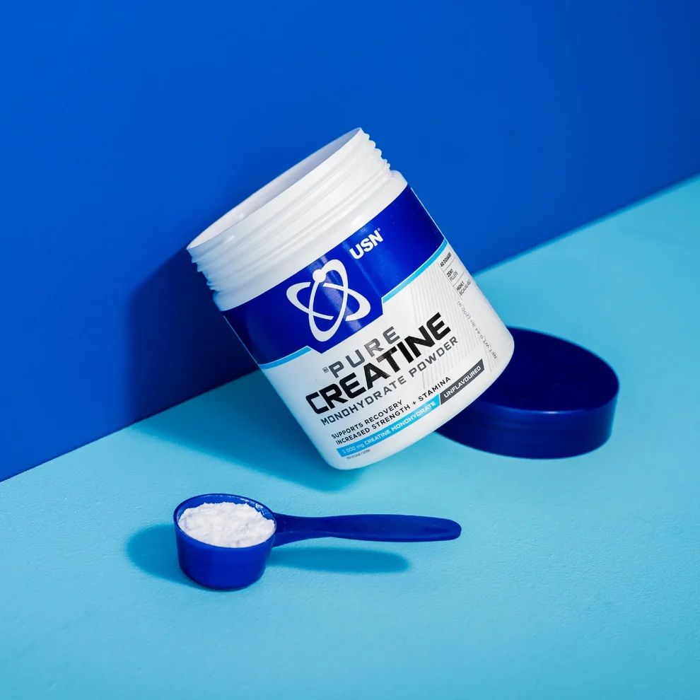 USN Pure Creatine Monohydrate. It boosts muscle growth, speeds recovery, and enhances performance.