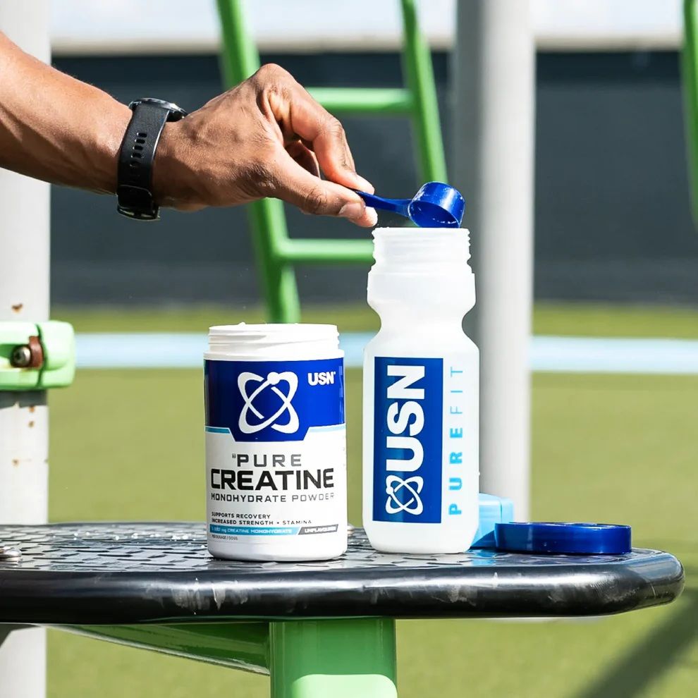 USN Pure Creatine Monohydrate. It boosts muscle growth, speeds recovery, and enhances performance.