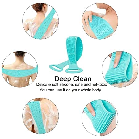 Silicone Body Back Scrubber Big Size , Double Side Bathing Brush for Skin Deep Cleaning Massage, Dead Skin Removal Exfoliating Belt for Shower, Lathers Well for Men & Women