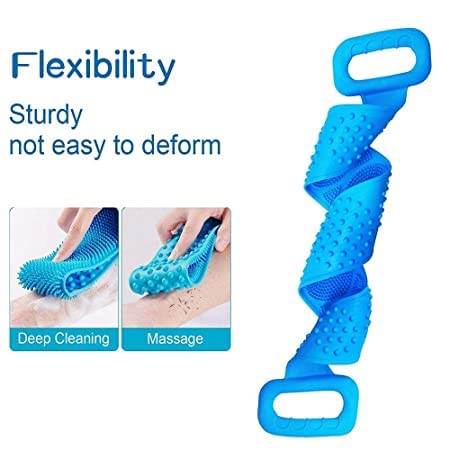 Silicone Body Back Scrubber Big Size , Double Side Bathing Brush for Skin Deep Cleaning Massage, Dead Skin Removal Exfoliating Belt for Shower, Lathers Well for Men & Women