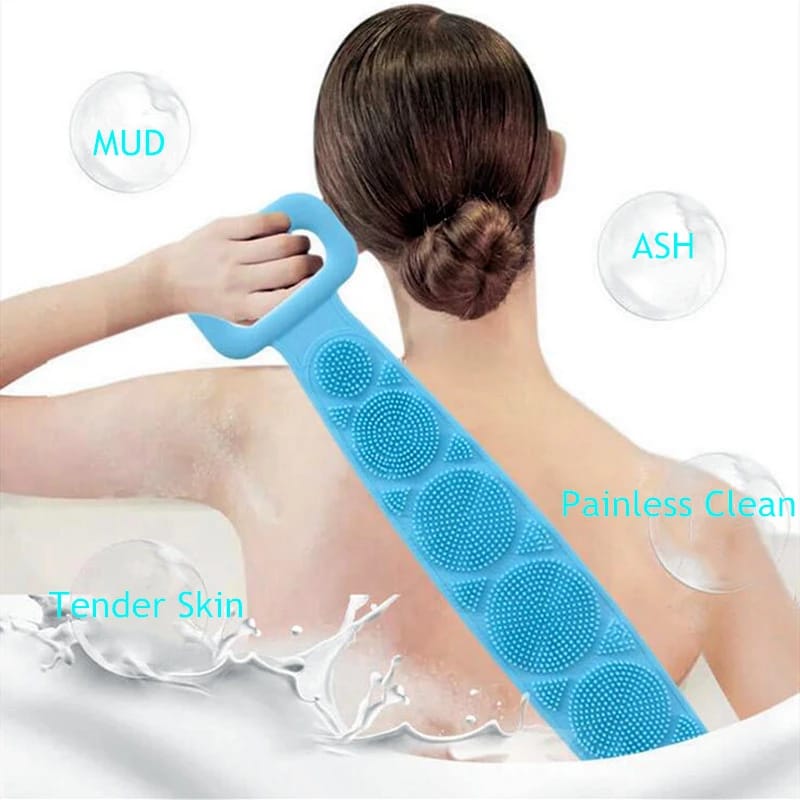 Silicone Body Back Scrubber Big Size , Double Side Bathing Brush for Skin Deep Cleaning Massage, Dead Skin Removal Exfoliating Belt for Shower, Lathers Well for Men & Women
