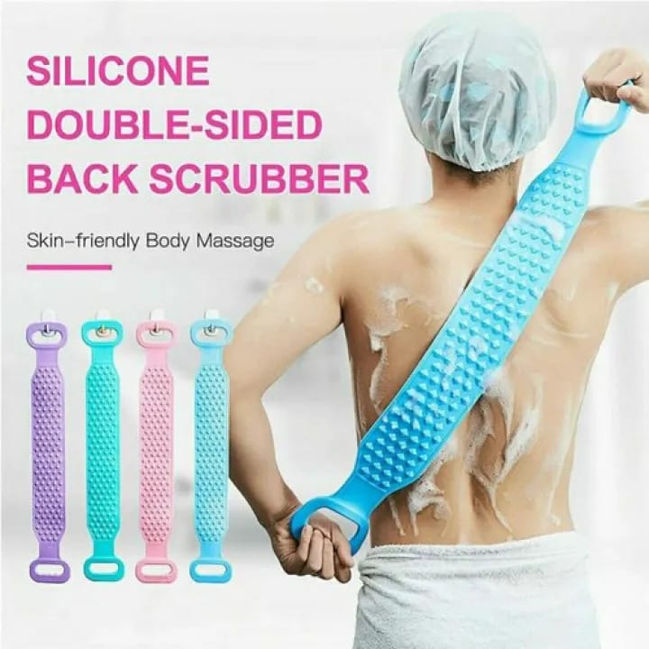 Silicone Body Back Scrubber Big Size , Double Side Bathing Brush for Skin Deep Cleaning Massage, Dead Skin Removal Exfoliating Belt for Shower, Lathers Well for Men & Women