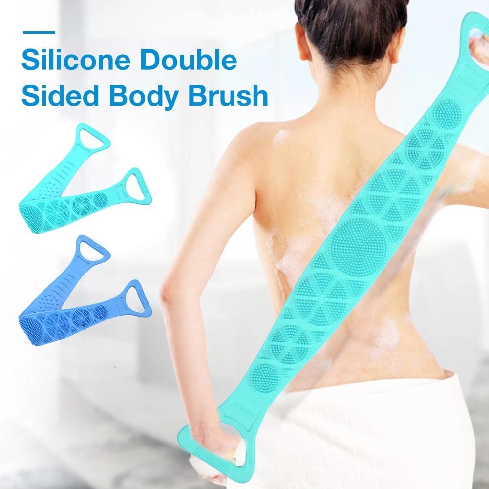 Silicone Body Back Scrubber Big Size , Double Side Bathing Brush for Skin Deep Cleaning Massage, Dead Skin Removal Exfoliating Belt for Shower, Lathers Well for Men & Women