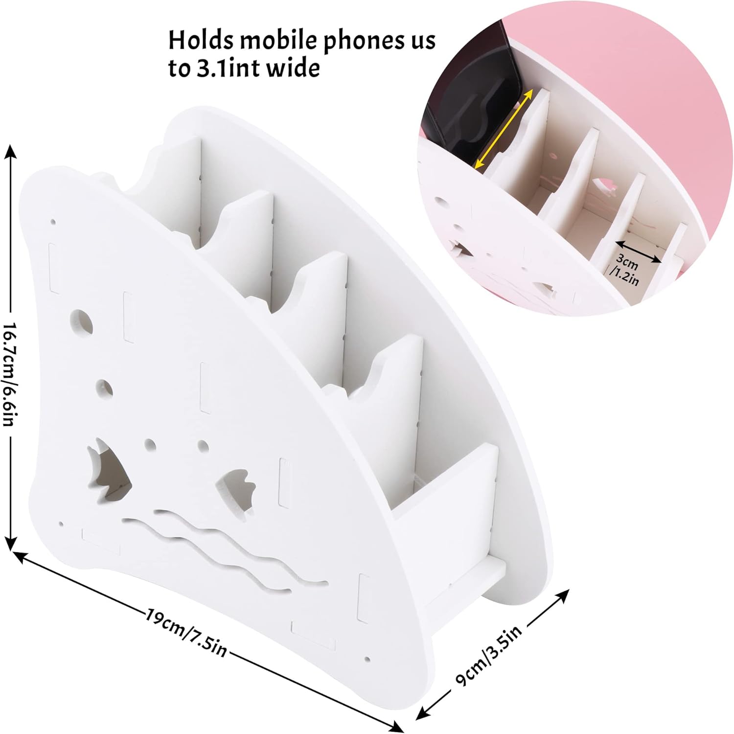 White Remote Control Holder with 4 Compartments, TV Remote Control Storage Box, Game Console, Mobile Phones, Pens, Office Supplies