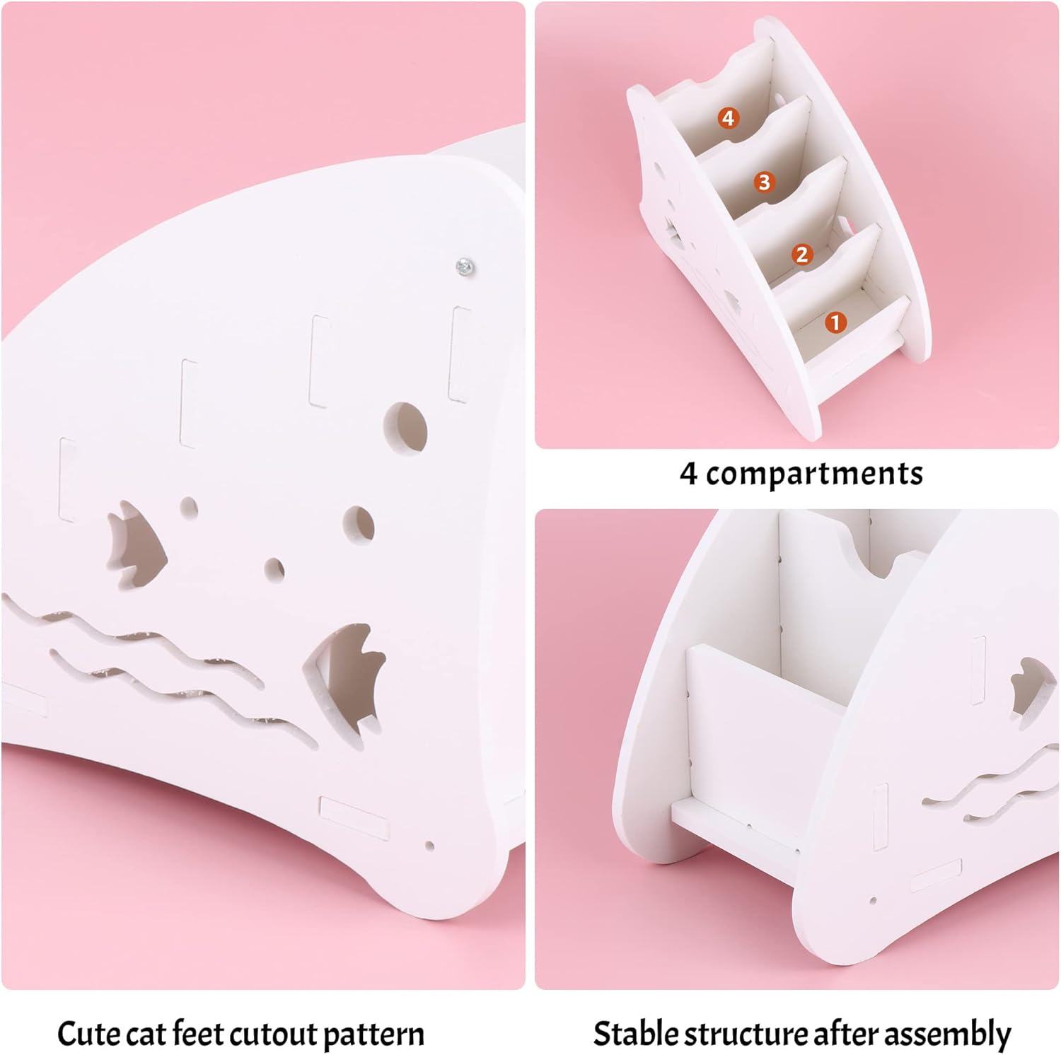 White Remote Control Holder with 4 Compartments, TV Remote Control Storage Box, Game Console, Mobile Phones, Pens, Office Supplies
