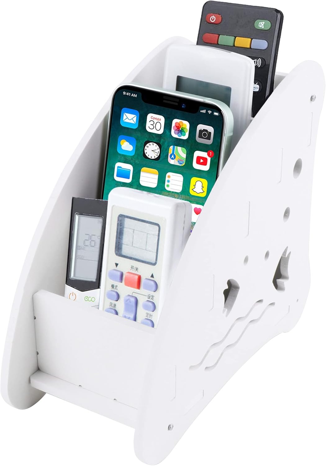 White Remote Control Holder with 4 Compartments, TV Remote Control Storage Box, Game Console, Mobile Phones, Pens, Office Supplies