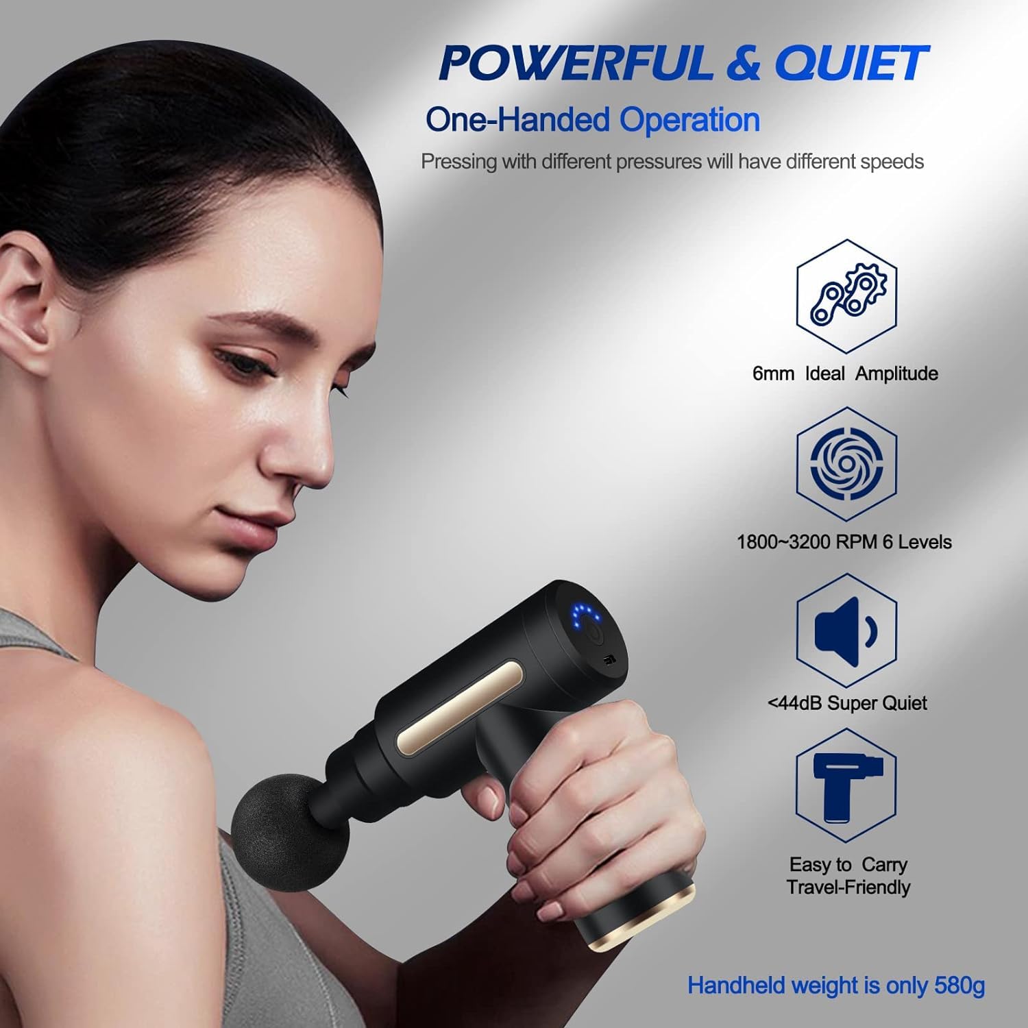 Deep Tissue Massage Gun | Rechargable Percussion Muscle Massager Machine for Full Body Pain Relief of Neck, Shoulder, Back, Foot for Men & Women