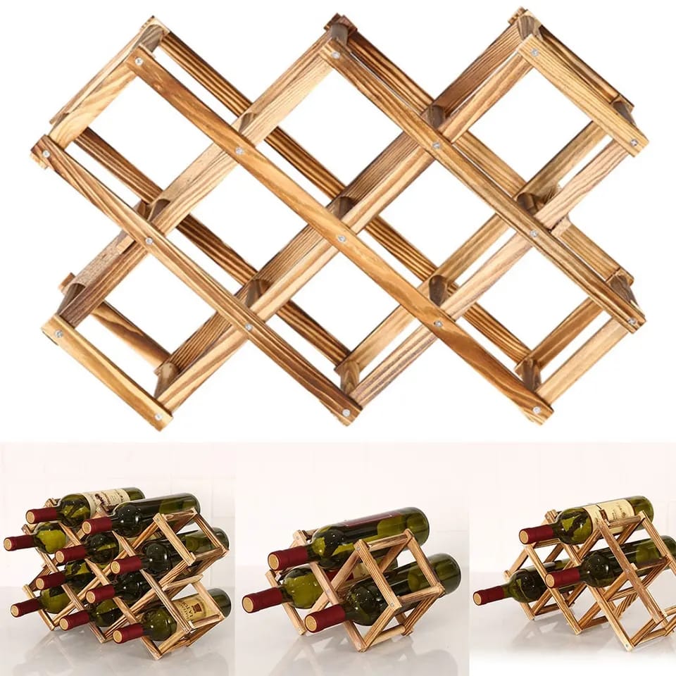 Foldable10 Slot wooden wine bottle rack