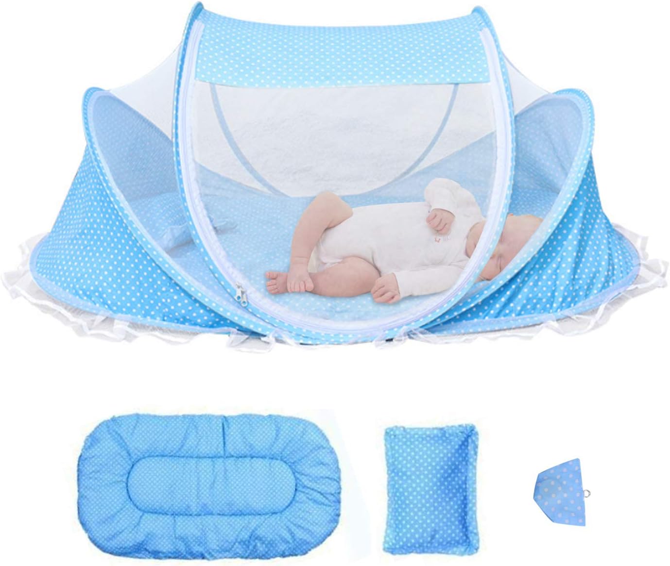Baby Mosquito Net Portable Folding Universal Infant Mosquito Net with Mattress Pillow Kids Single Bed Cot Tent Crib for Indoor Outdoor Home Travel Camping