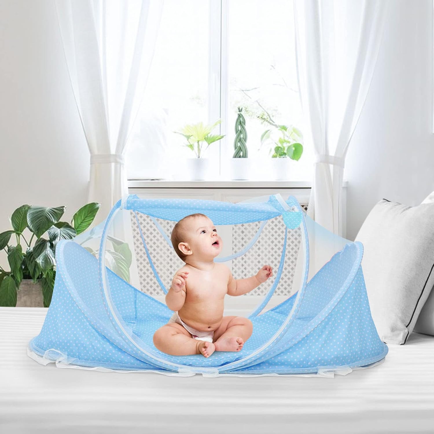 Baby Mosquito Net Portable Folding Universal Infant Mosquito Net with Mattress Pillow Kids Single Bed Cot Tent Crib for Indoor Outdoor Home Travel Camping