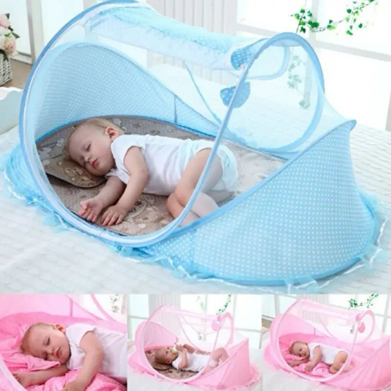 Baby Mosquito Net Portable Folding Universal Infant Mosquito Net with Mattress Pillow Kids Single Bed Cot Tent Crib for Indoor Outdoor Home Travel Camping