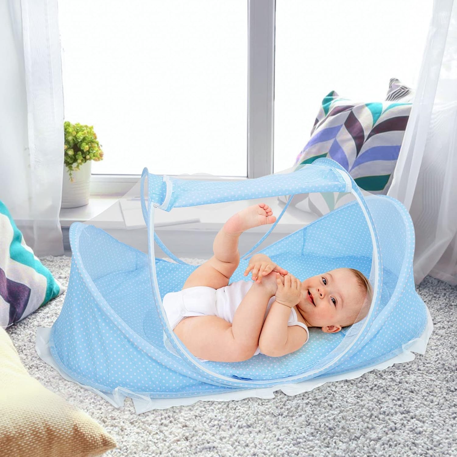 Baby Mosquito Net Portable Folding Universal Infant Mosquito Net with Mattress Pillow Kids Single Bed Cot Tent Crib for Indoor Outdoor Home Travel Camping