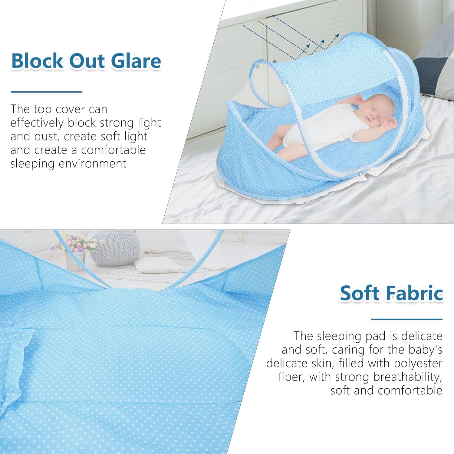 Baby Mosquito Net Portable Folding Universal Infant Mosquito Net with Mattress Pillow Kids Single Bed Cot Tent Crib for Indoor Outdoor Home Travel Camping