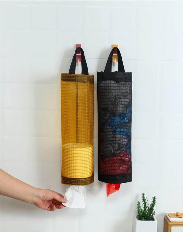 2 Pc's Plastic Bag Holder Foldable Breathable Hanging Trash Bags Organizer for grocery bags garbage bags for Home and Kitchen (PAck of 2,Multicolor)