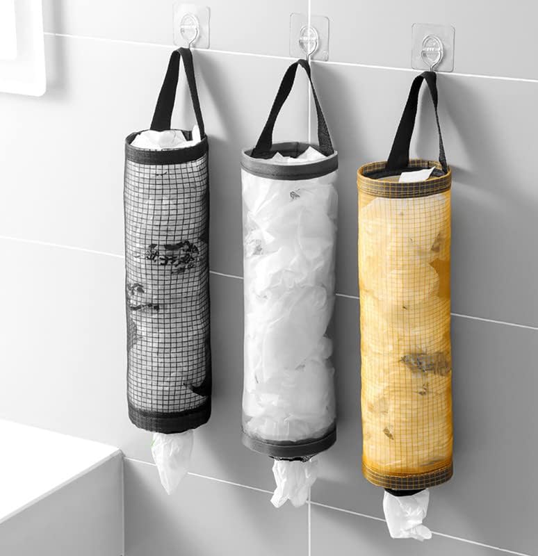 2 Pc's Plastic Bag Holder Foldable Breathable Hanging Trash Bags Organizer for grocery bags garbage bags for Home and Kitchen (PAck of 2,Multicolor)
