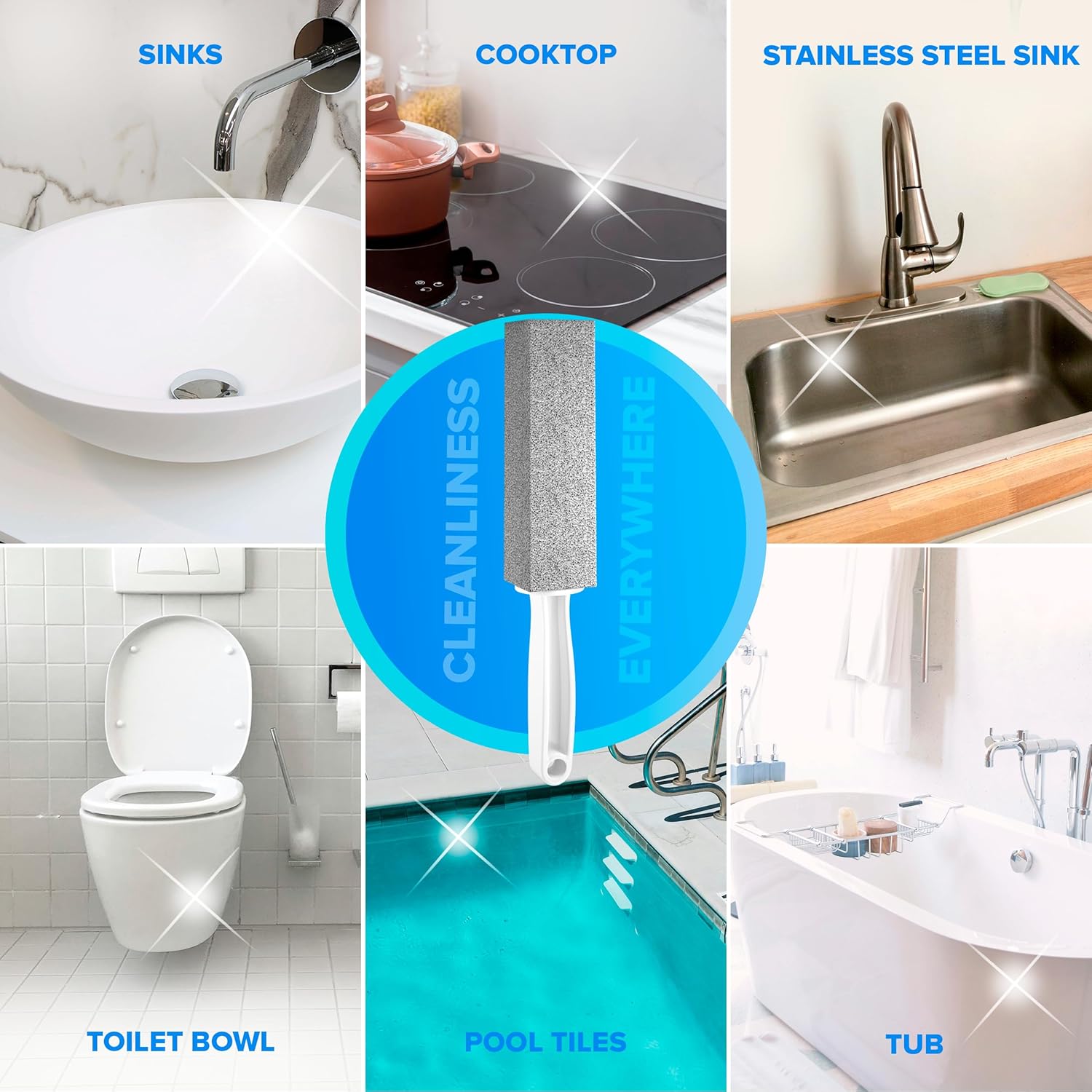 Pumice stone toilet scrabber, Pumice Cleaning Stone with Handle Toilet Bowl Cleaner Hard Water Ring Remover for Bath/Pool/Kitchen/Household Cleaning