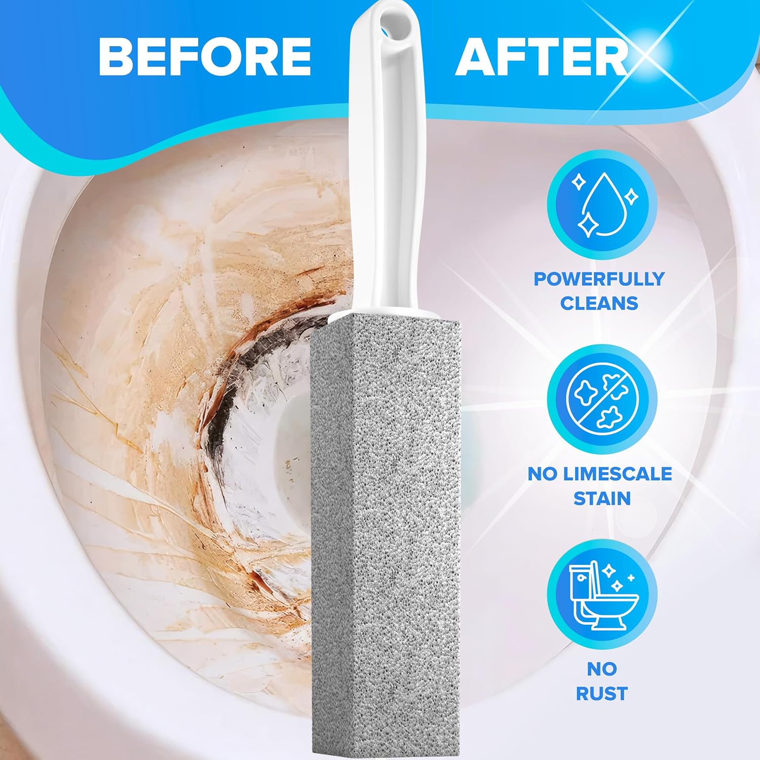Pumice stone toilet scrabber, Pumice Cleaning Stone with Handle Toilet Bowl Cleaner Hard Water Ring Remover for Bath/Pool/Kitchen/Household Cleaning