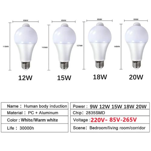 E27 LED Bulb PIR Motion Sensor 110V 220V 12W 15W 18W Dusk Dawn LED Light Lamps Spotlights Night Light For Home Stair Hallway