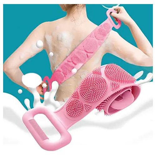 Silicone Body Scrubber Bath Brush Exfoliating Shower Brush Bath Belt Body Scrub Back Massage Brush Cleaning Strap Bathing Tools