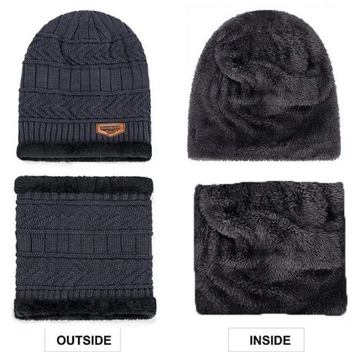 Mens Womens Winter Beanie Hat Scarf Set Warm Knit Hat Thick Fleece Lined Winter Cap Neck Warmer for Men Women