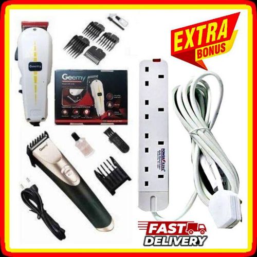 Geemy PROFESSIONAL HAIR SHAVING ELECTRIC HAIR KINYOZI MACHINE + FREE BEST CORDLESS RECHARGEABLE SCHOOL CUT SHAVER TRIMMER, 4 WAY POWER EXTENSION CABLE.