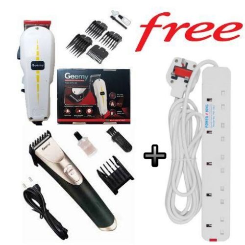 Geemy PROFESSIONAL HAIR SHAVING ELECTRIC HAIR KINYOZI MACHINE + FREE BEST CORDLESS RECHARGEABLE SCHOOL CUT SHAVER TRIMMER, 4 WAY POWER EXTENSION CABLE.