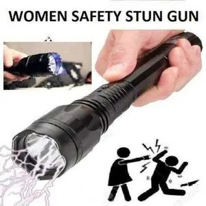 2-in-1 Rechargeable Self-Defense Stun Gun Torch – Electric Shock Device with Laser Pointer & Flashlight for Security Protection