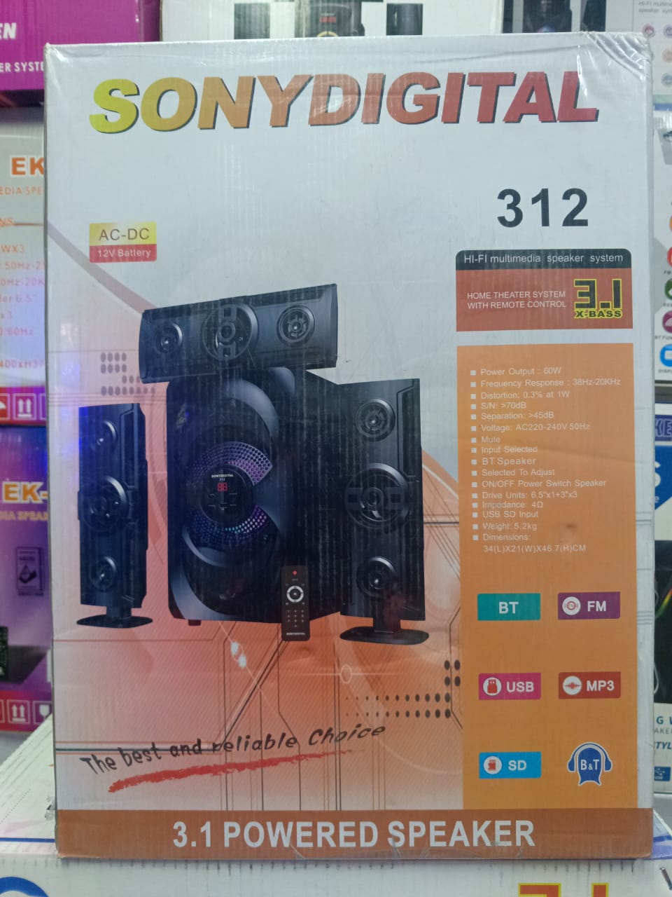 Sony Digital 3.1 Hi-Fi Powered Speaker System BT/FM/USB/MP3/SD/B&T Home Theatre System With Remote Control