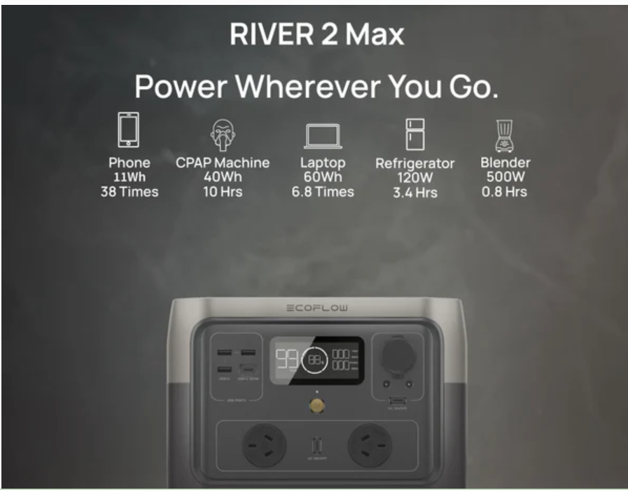 [Exclusive Deal] EcoFlow RIVER 2 Max Portable Power Station 512Wh LiFePO4 Battery 500W AC Output 1000W Surge Fast Charging Solar Generator for Home Backup and Outdoor Use