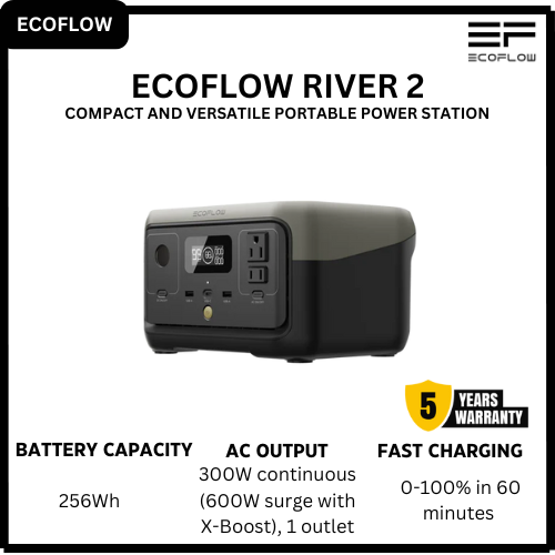 [Hot Deals] EcoFlow RIVER 2 Portable Power Station  256Wh LiFePO4 Battery Fast Charging Lightweight Backup for Camping & Emergency Power