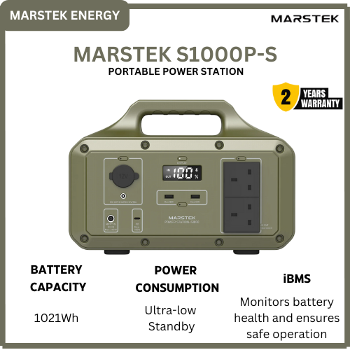 [LIMITED OFFER] Marstek S1000PS Portable Power Station 1000Wh Lithium Battery 1000W AC Output Solar Generator with Multiple Ports for Outdoor Adventures and Home Backup