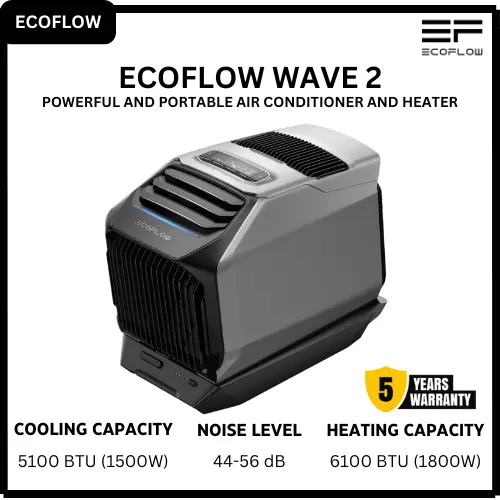 [Limited Sale] EcoFlow Wave 2 Portable Air Conditioner and Heater 5100 BTU Cooling 6100 BTU Heating Fast Cooling in 5 Mins Quiet Operation