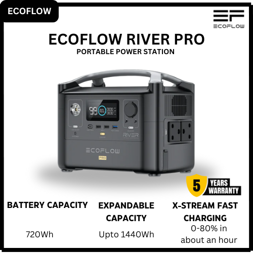 [Limited-Time Discount] EcoFlow RIVER Pro 720Wh Portable Power Station  LiFePO4  battery  AC, DC, USB-A, USB-C, car charging ports