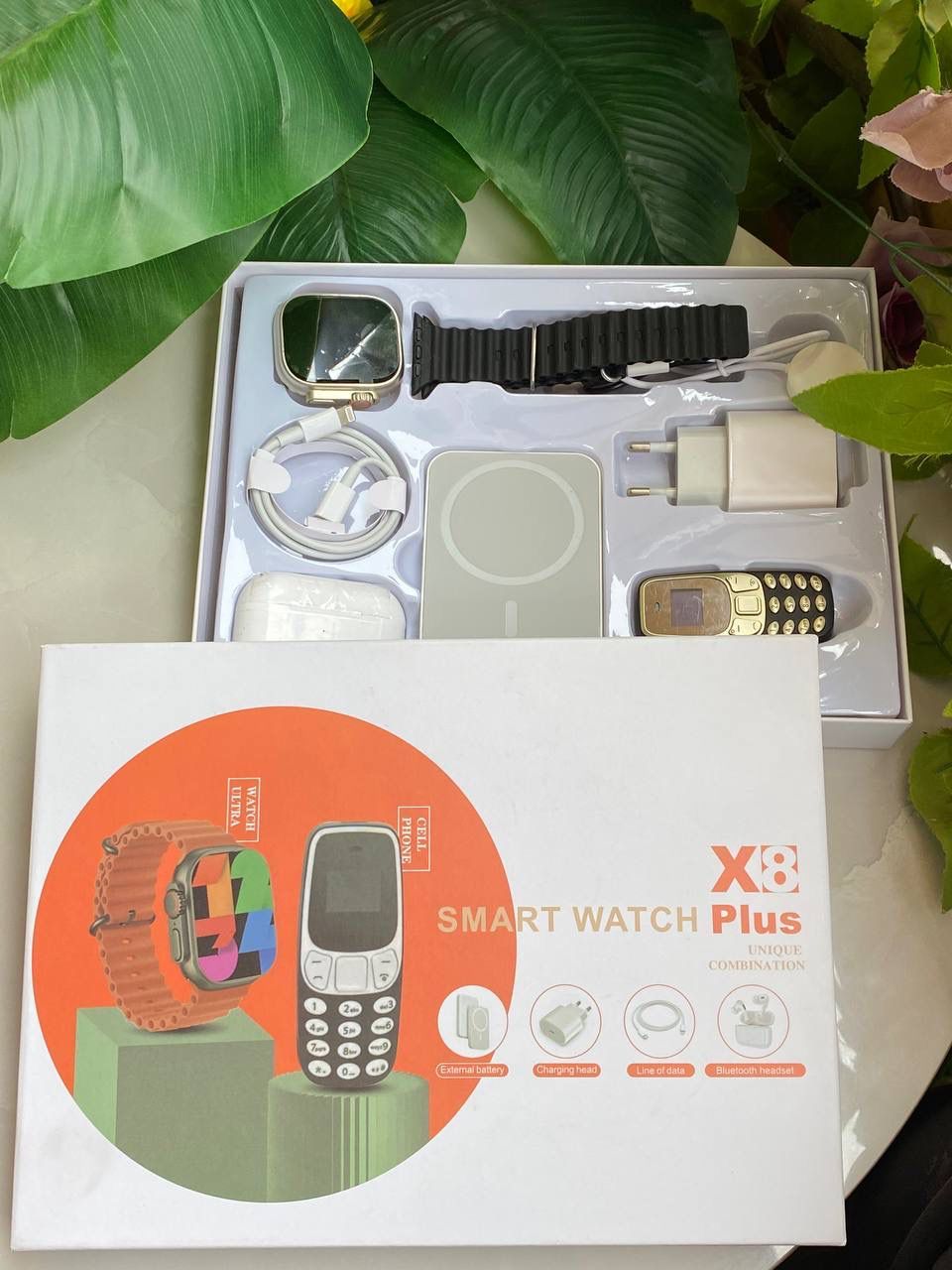 X8 PLUS SMART WATCH WITH A MINI PHONE,POWER BANK AND EARBUDS, Stay connected, fit, and in style with the X8 Plus Smart Watch, your ultimate all-in-one wrist companion for work, fitness, and fun!