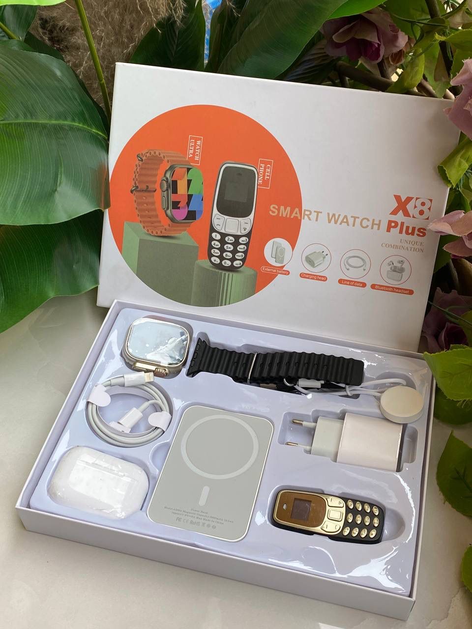 X8 PLUS SMART WATCH WITH A MINI PHONE,POWER BANK AND EARBUDS, Stay connected, fit, and in style with the X8 Plus Smart Watch, your ultimate all-in-one wrist companion for work, fitness, and fun!
