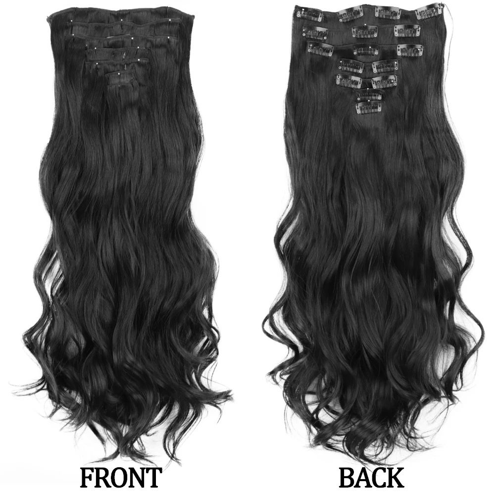 7pcs/set 16pcs clips synthetic hair extensions curly wave clip hair extensoin
