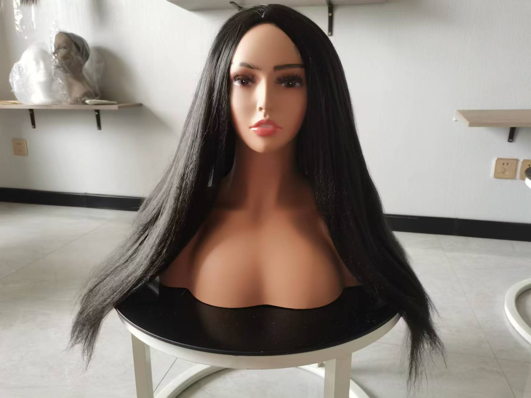 Synthetic Hair Natural Smooth Long Black Hair Wigs Synthetic Kinky Straight Wigs