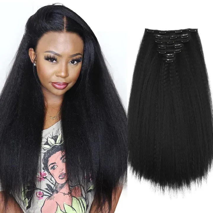 BestSeller 7 Pack Set Sythentic Hair 16 Clips Ins Hair Extension Yaki Kinky Straight Hair Wig Thick End Hair Wig