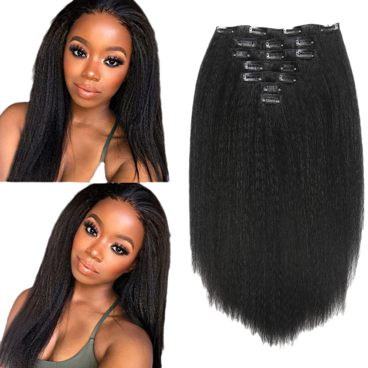 BestSeller 7 Pack Set Sythentic Hair 16 Clips Ins Hair Extension Yaki Kinky Straight Hair Wig Thick End Hair Wig