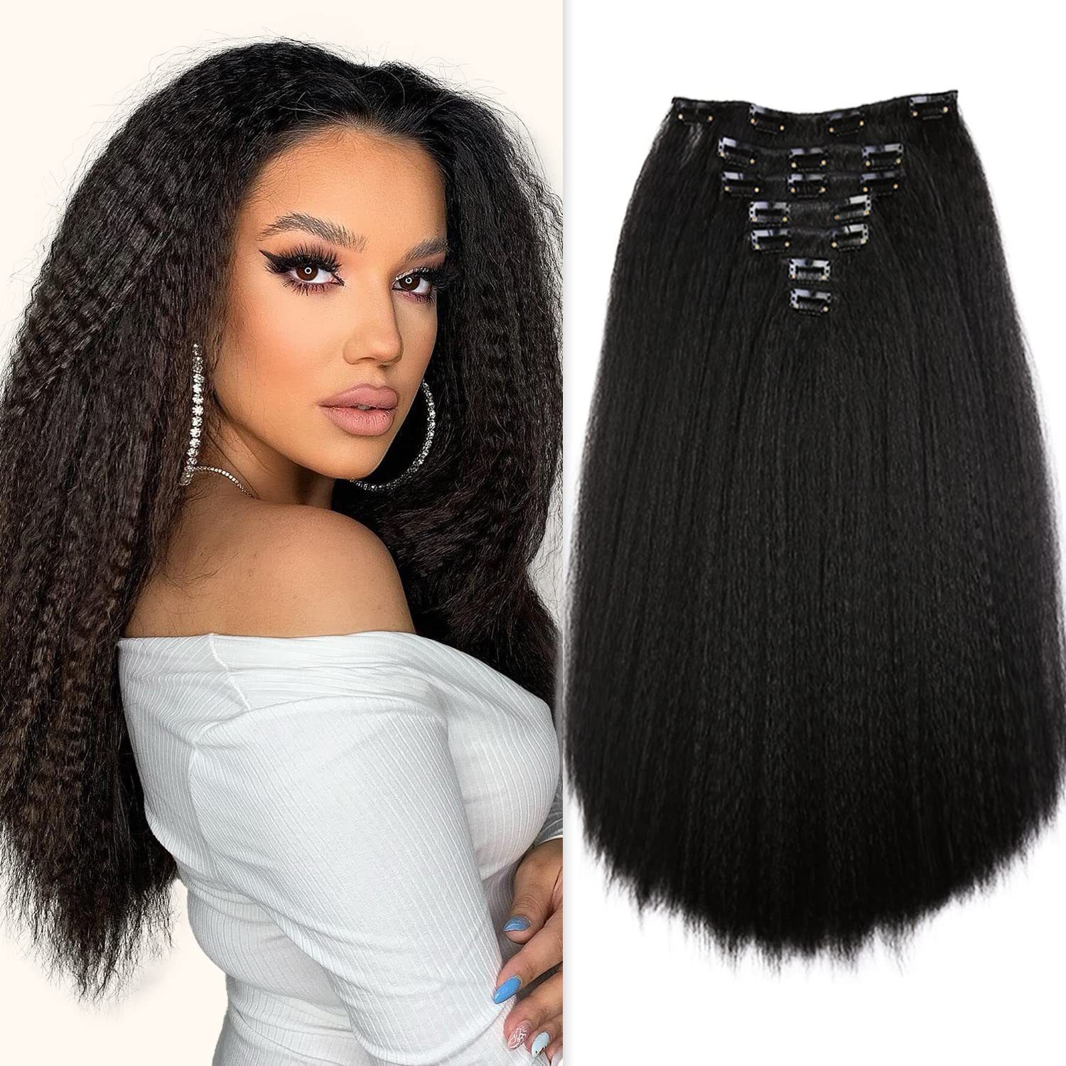 BestSeller 7 Pack Set Sythentic Hair 16 Clips Ins Hair Extension Yaki Kinky Straight Hair Wig Thick End Hair Wig
